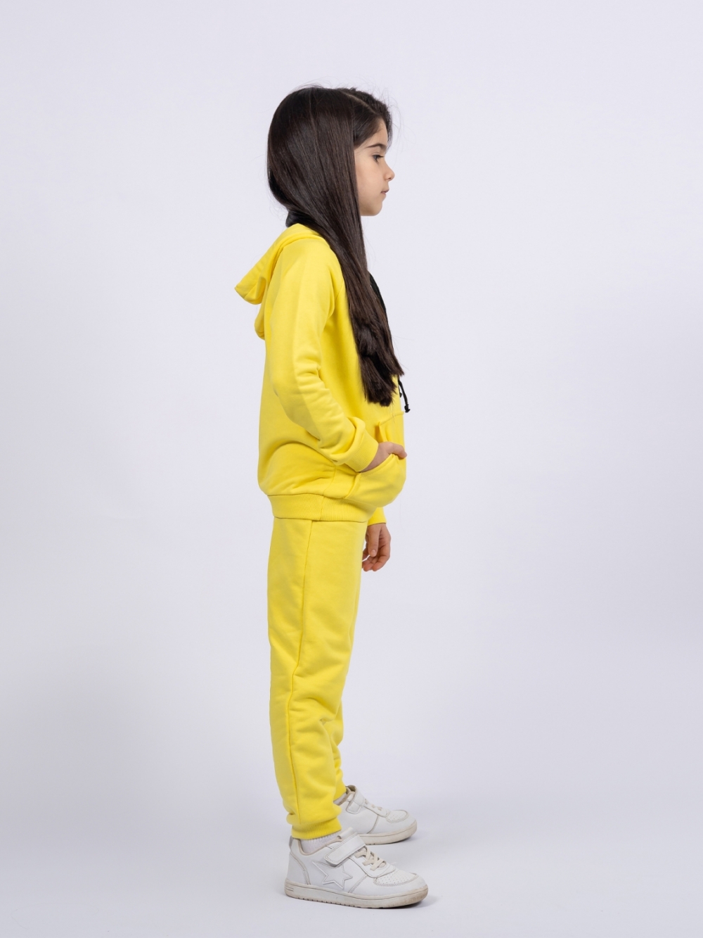 311-Ж. Свитшот с капюшоном + Штаны, хлопок 65%, 35% ПЭ, 3-х нитка ( без начеса)  желтый 98,104,110,116