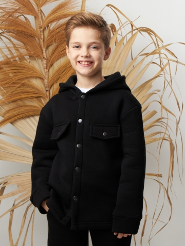 333. Костюм детский (Брюки+Толстовка) на кнопках, черный, хлопок 65%, 35% ПЭ, 3-х нитка с  начесом 122,128,134,140