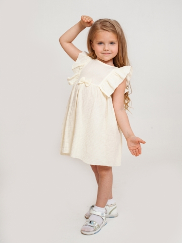 Купить 322-СЛ. Платье из муслина детское, хлопок 100% сливочный, р. 74,80,86,92 во Владивостоке