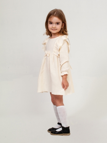Купить 321-СЛ. Платье из муслина детское, хлопок 100% сливочный, р. 74,80,86,92 во Владивостоке