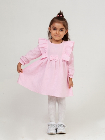 Купить 321-Р. Платье из муслина детское, хлопок 100% розовый, р. 74,80,86,92 во Владивостоке