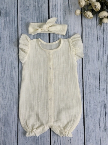 Купить оптом 341-СЛ. Песочник с повязкой для девочки из муслина, хлопок 100%, р 62,68,74,80 сливочный во Владивостоке